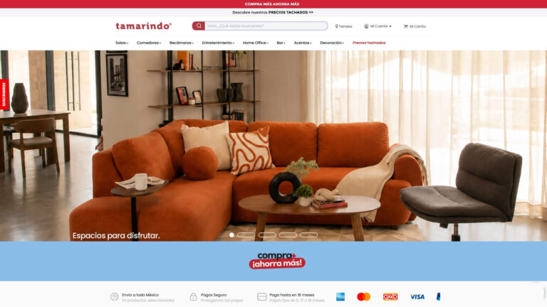 Captura del sitio de Tamarindo con muebles y decoración para el hogar