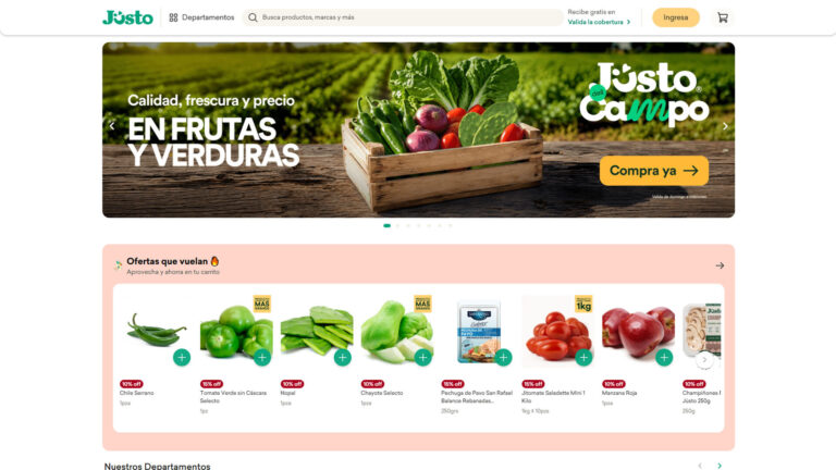 Captura de la página principal de Jüsto