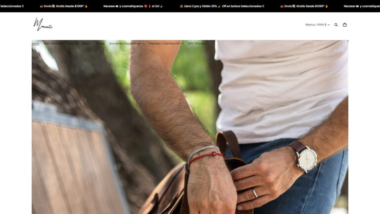 Captura del sitio web de Mosvarti con productos de marroquinería y bolsos