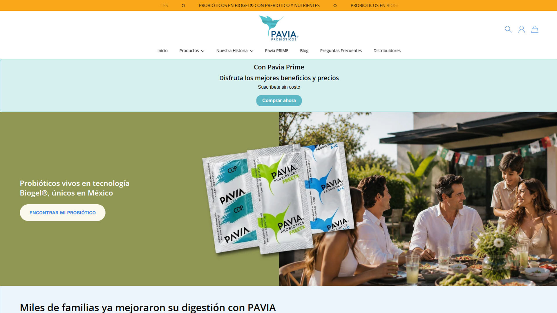 PAVIA PROBIÓTICOS con probióticos vivos en biogel, prebiótico y nutrientes