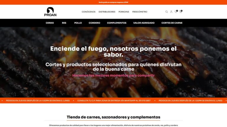 Captura del sitio oficial de Proan Alimentos