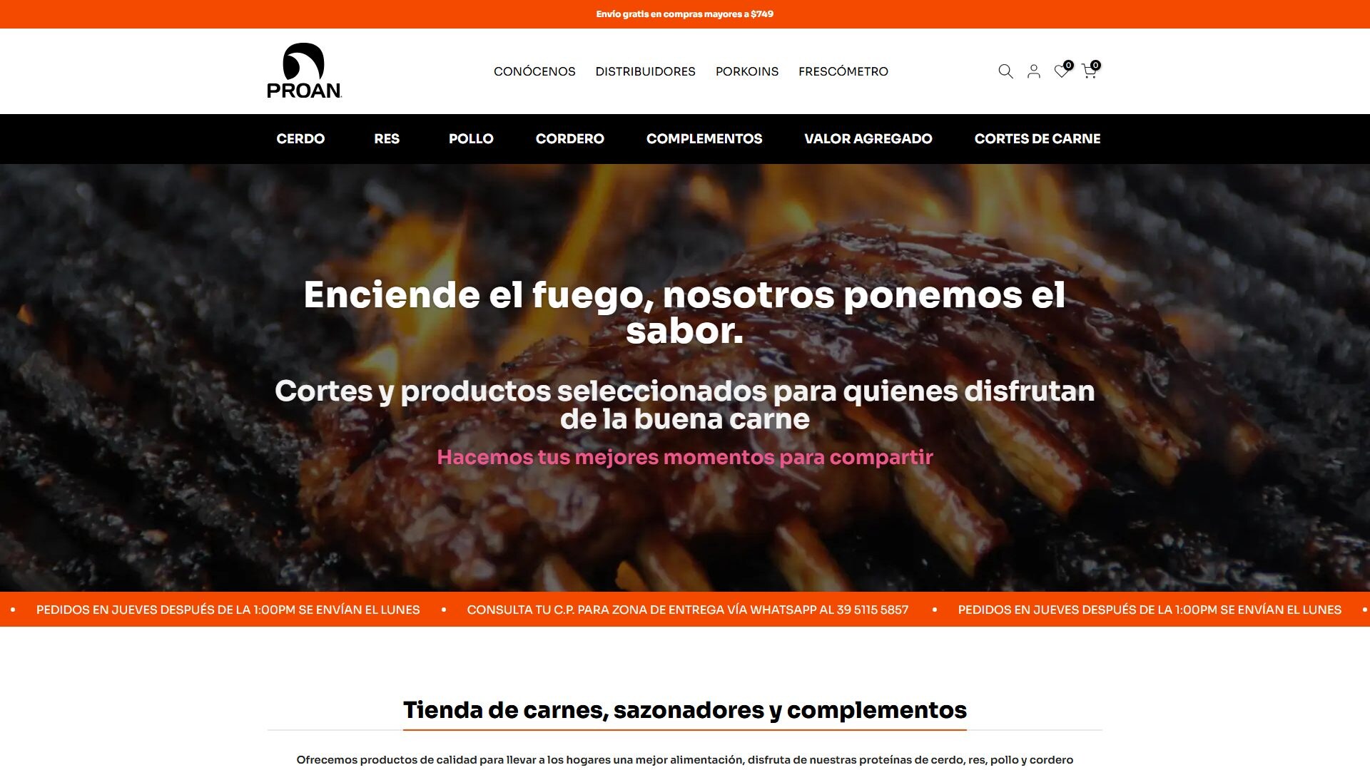 Captura del sitio oficial de Proan Alimentos