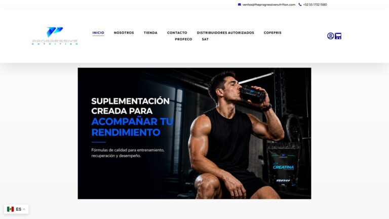 Página principal de Progressive Nutrition con suplementos alimenticios