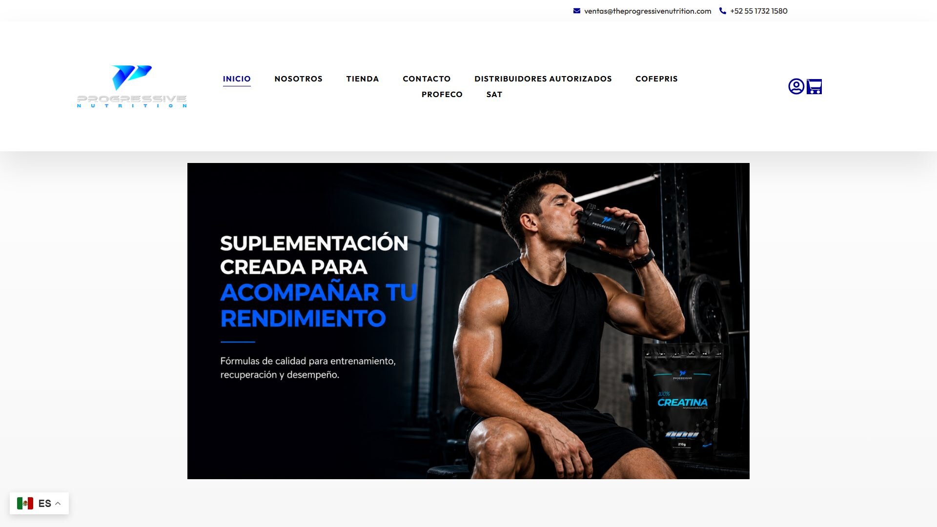 Página principal de Progressive Nutrition con suplementos alimenticios