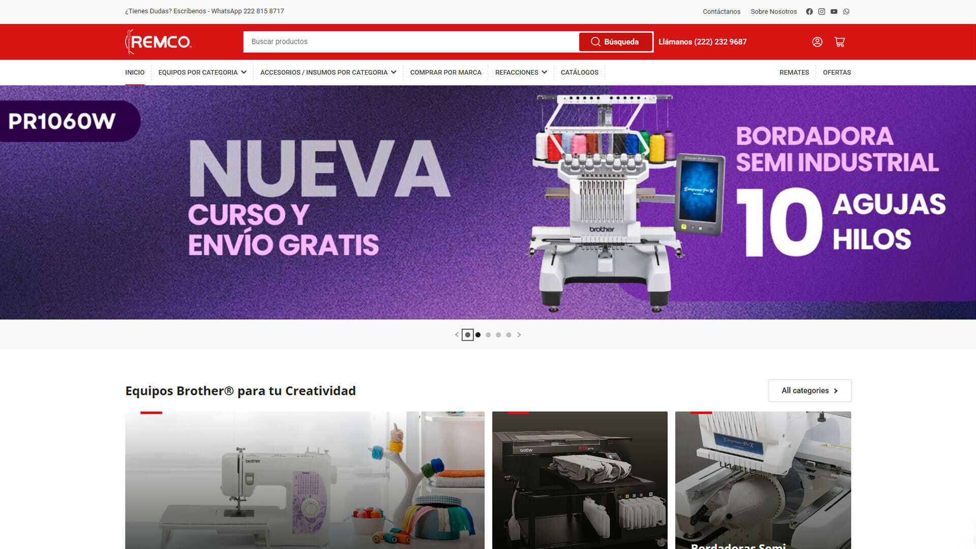 Página principal de PROVEEDORA REMCO con equipos para costura, bordado e impresión textil