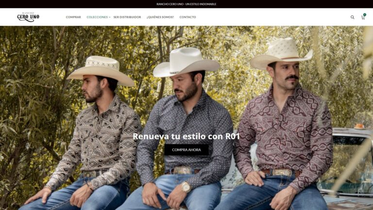 Captura del sitio oficial de Rancho Cero Uno, fabricante de productos vaqueros.