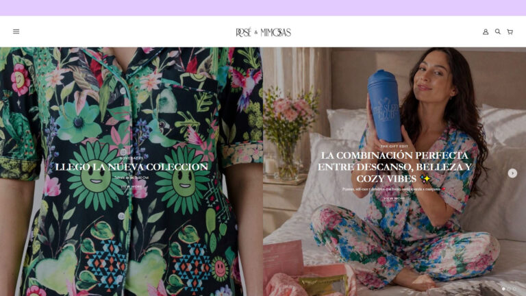 Captura del sitio web de Rose & Mimosas con pijamas para mujer, hombre y niños