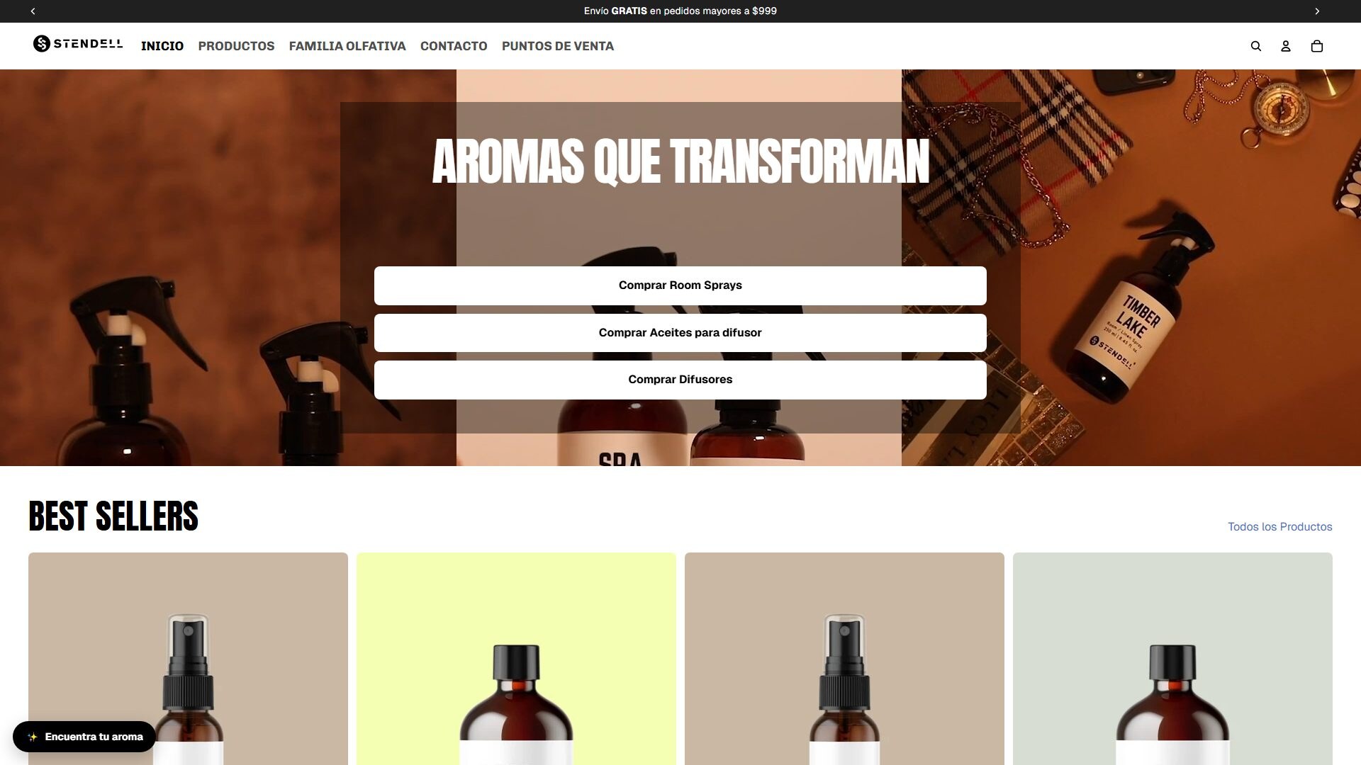 Sprays ambientales, aceites para difusor y difusores de Stendell.