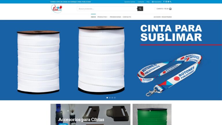 Página principal de Sublilab con herrajes para publicidad e insumos para sublimación.