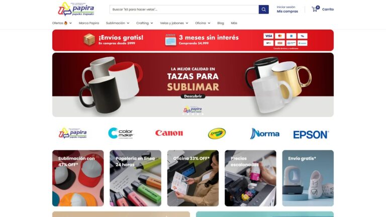 Papira, papelería y artículos de oficina, materiales para sublimación e insumos para velas y jabones.