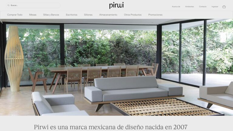 Captura del sitio oficial de Pirwi, marca mexicana de diseño.
