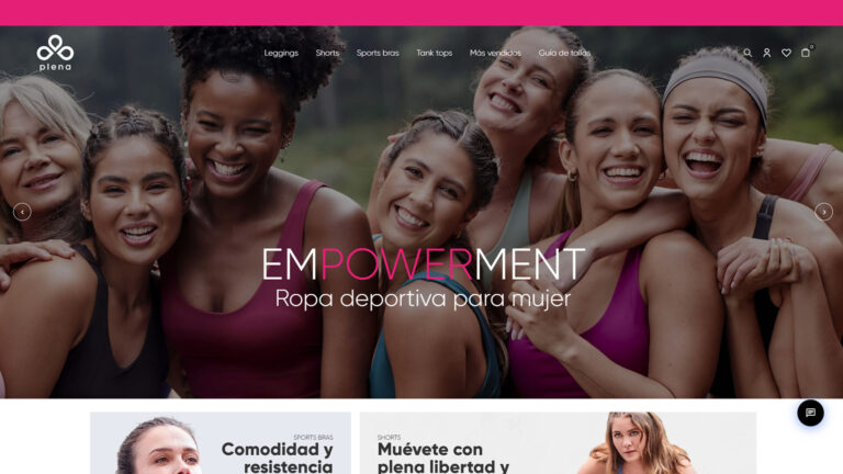 Captura del sitio web de Plena, marca mexicana de ropa deportiva para mujer.