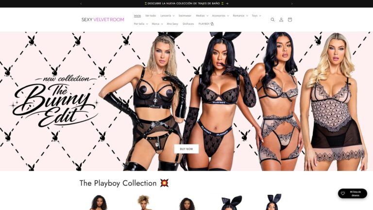 Sitio web de Sexy Velvet Room con colecciones de lencería y trajes de baño